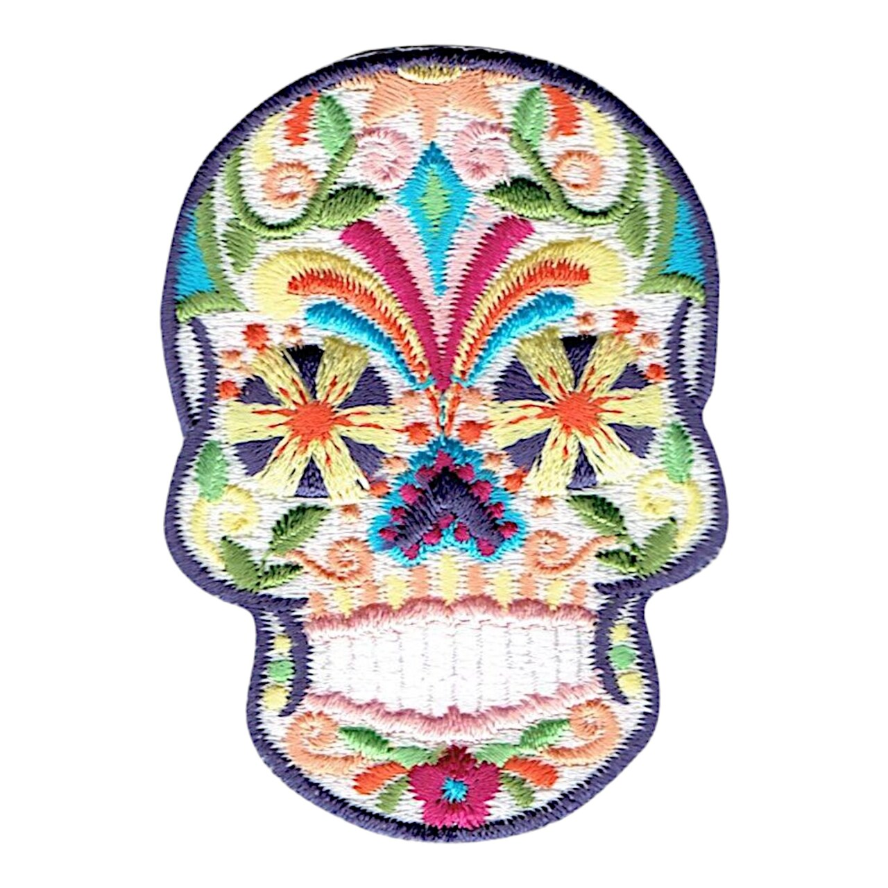 White Sugar Skull, Day of the Dead, Embroidered, Iron on Patch